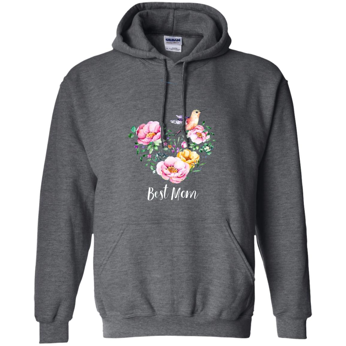 Best Mom Hummingbird Flower Heart Mommy Shirt Dark Heather