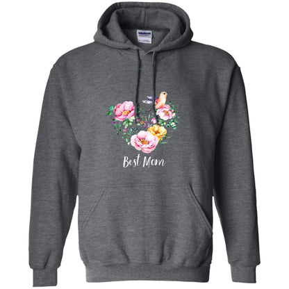 Best Mom Hummingbird Flower Heart Mommy Shirt Dark Heather