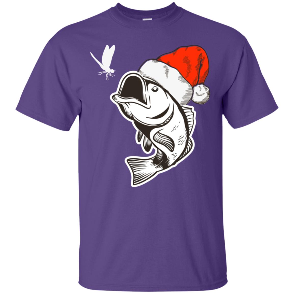 Bass Fishing Santa Hat Christmas Gift Shirt For Fishing Lovers Purple