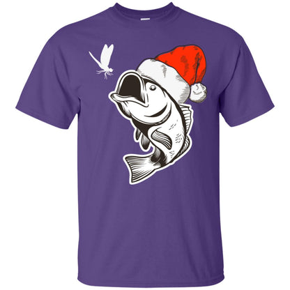 Bass Fishing Santa Hat Christmas Gift Shirt For Fishing Lovers Purple