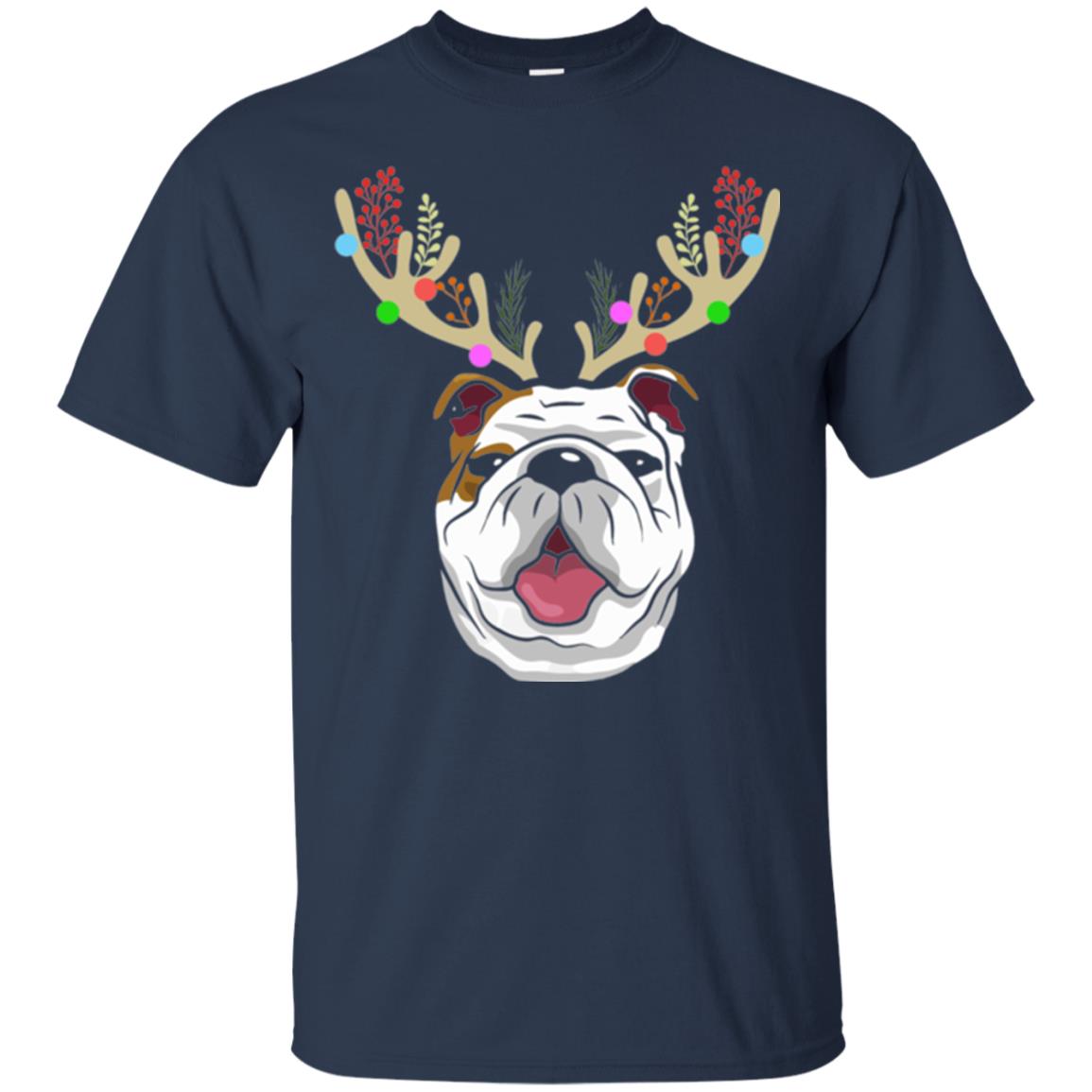 Dog Lovers T-shirt Funny Bulldogs With Antlers Navy