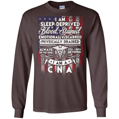 I Am Sleep Deprived Blood Stained I Am Cna Nurse T-shirt Dark Chocolate