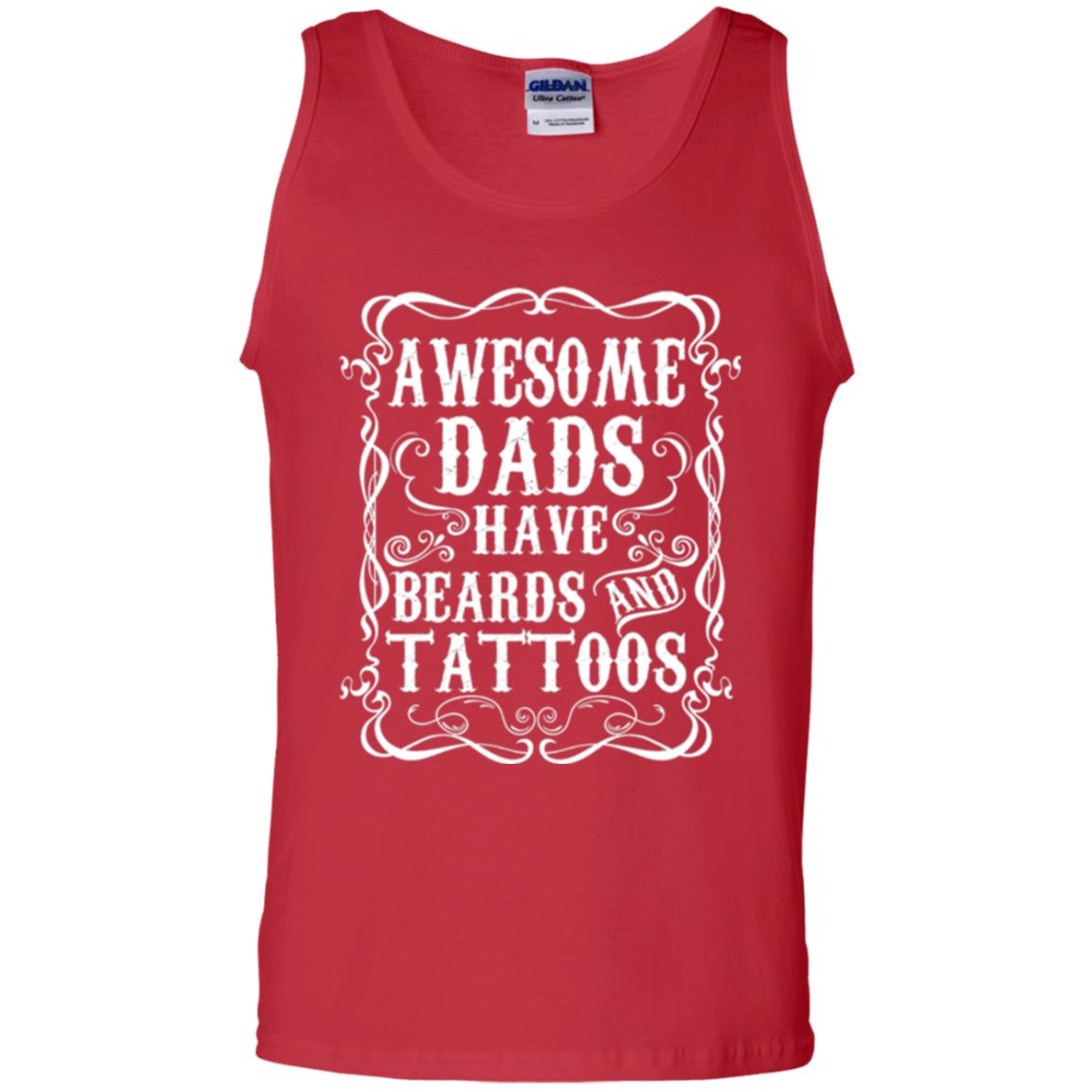 Awesome Dads Have Tattoos And Beards Funny Beard T-shirt Red