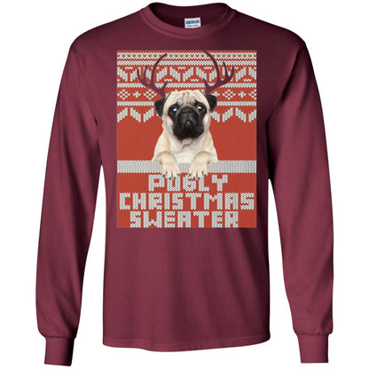 Dog Lovers T-shirt Pugly Christmas Sweater Maroon