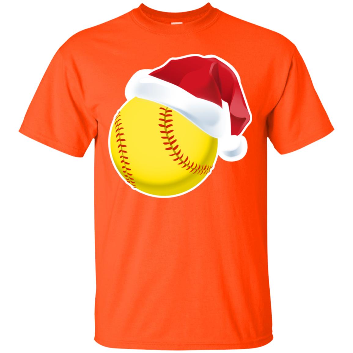 Softball With Santa Claus Hat X-mas Shirt For Softball Lovers Orange