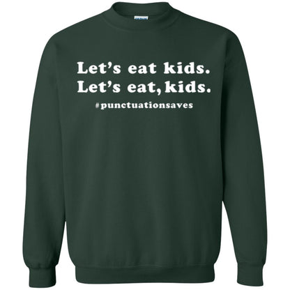 Funny Teacher T-shirt Let_s Eat Kids Punctuation Saves Forest Green
