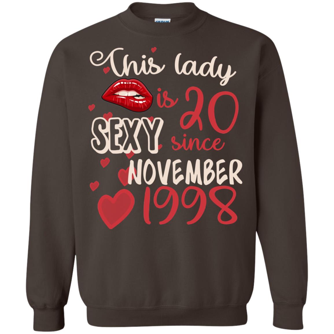 This Lady Is 20 Sexy Since November 1998 20th Birthday Shirt For November Womens Dark Chocolate