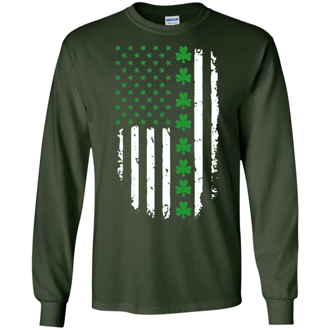 St. Patrick's Day T-shirt Irish American Flag T-shirt Forest Green