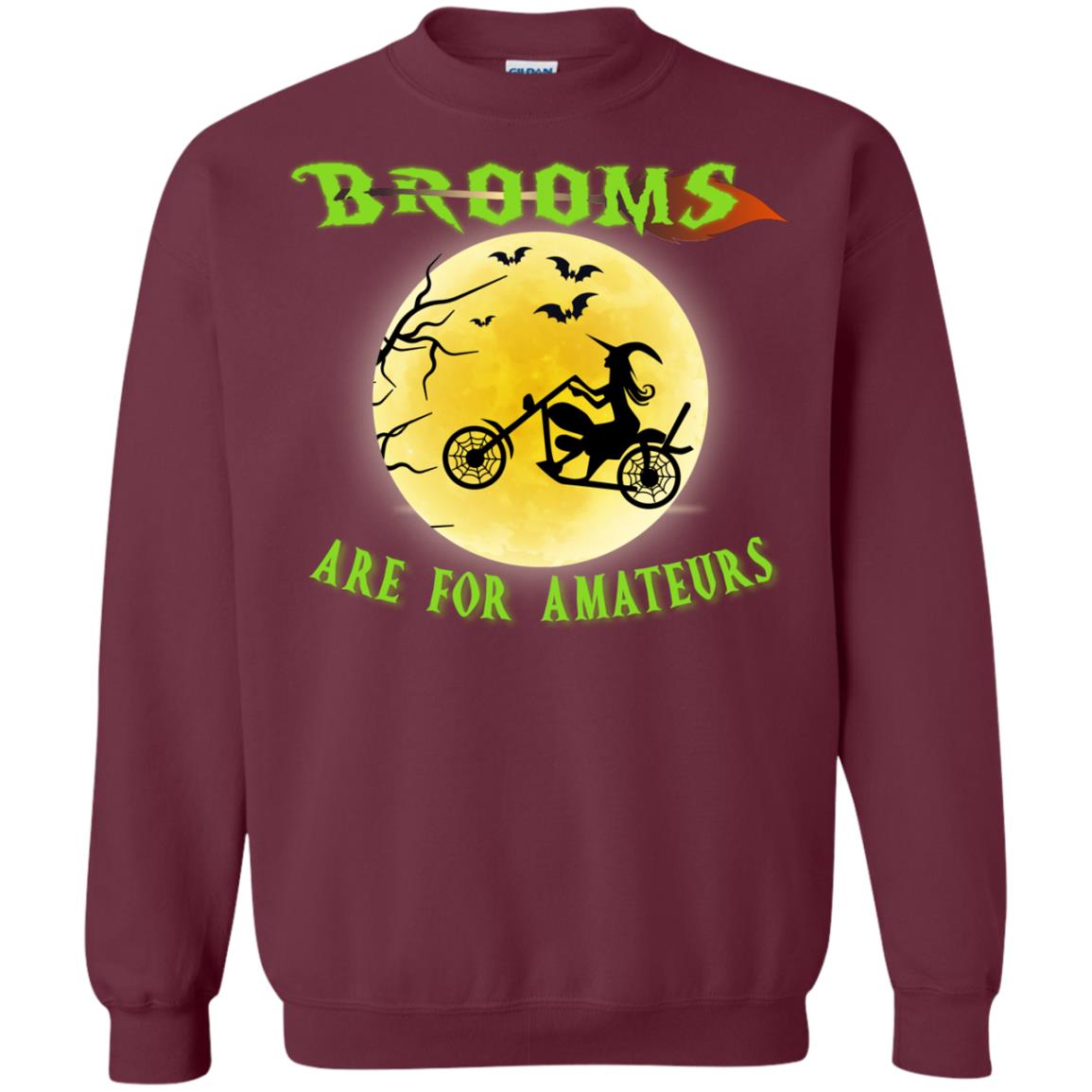 Brooms Are For Amateurs Witches Ride A Motorcycle Funny Halloween Shirt Maroon