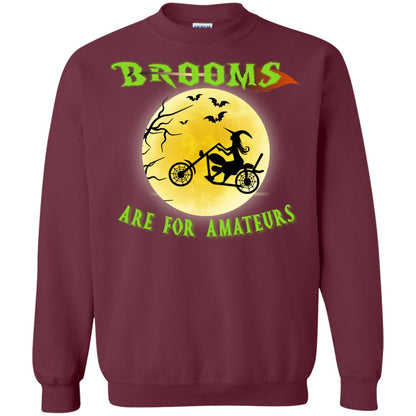 Brooms Are For Amateurs Witches Ride A Motorcycle Funny Halloween Shirt Maroon