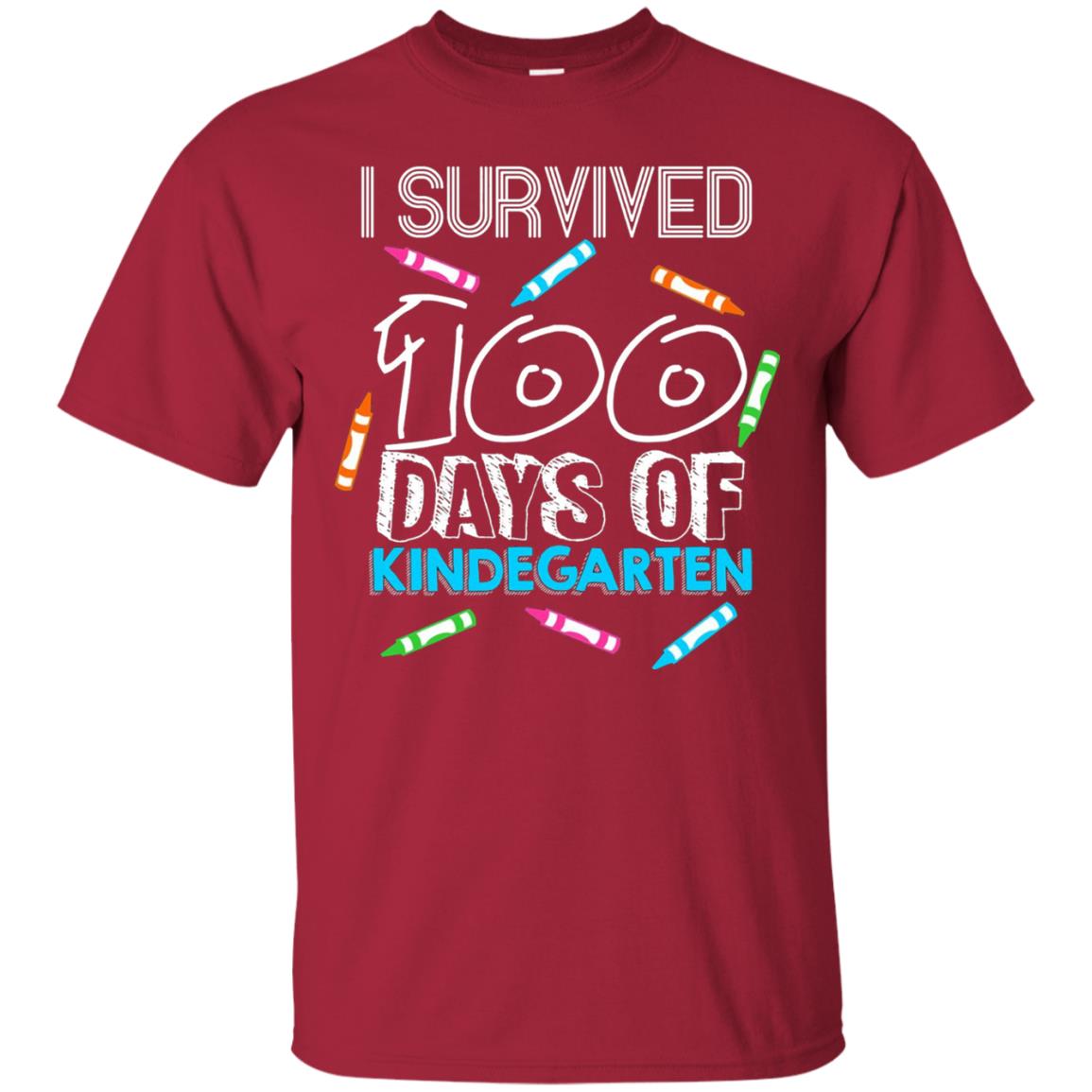 Teacher Kid T-shirt I Survived 100 Days Of Kindergarten Cardinal
