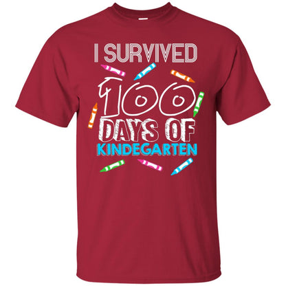 Teacher Kid T-shirt I Survived 100 Days Of Kindergarten Cardinal