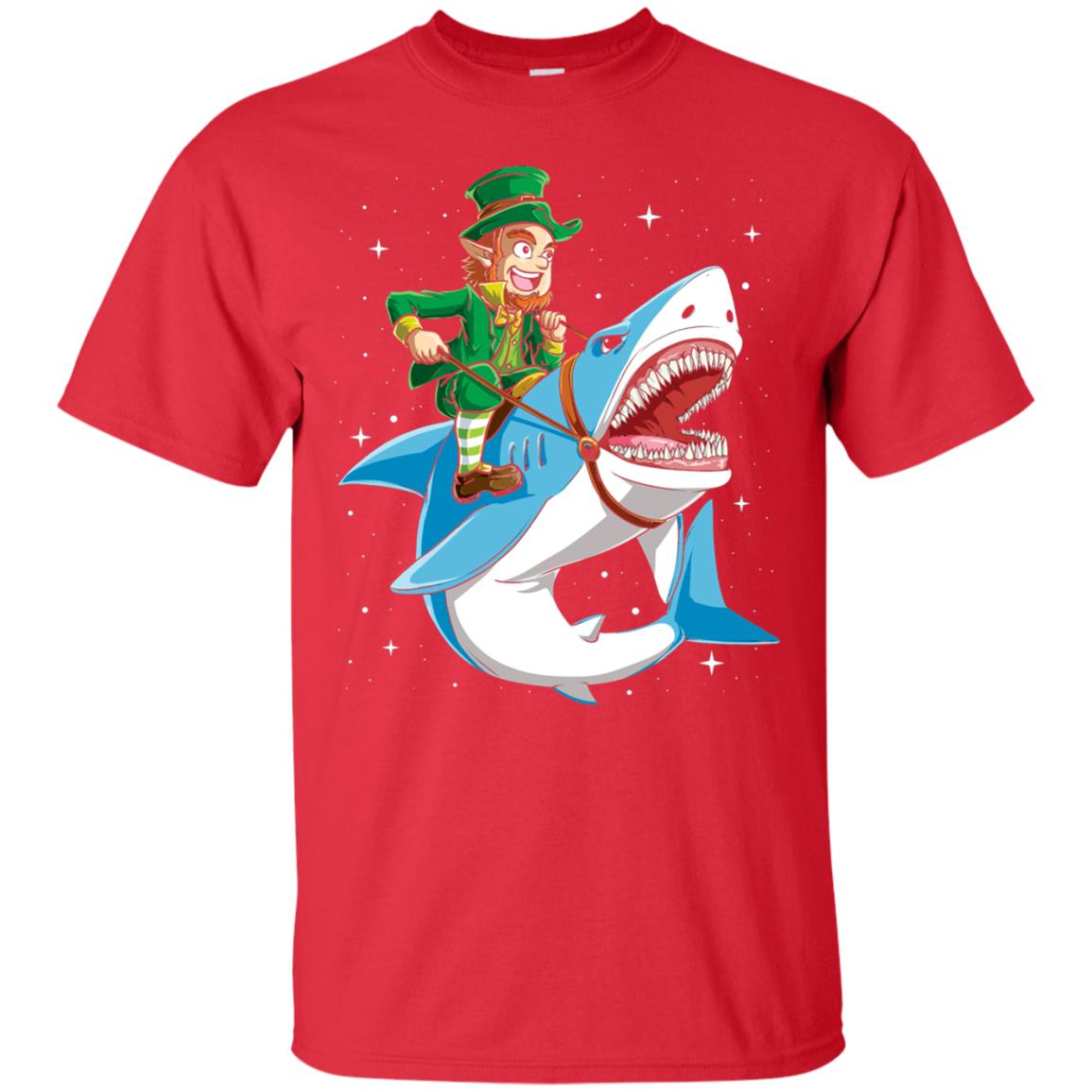 Leprechaun Riding Shark St Patricks Day T-shirt Red