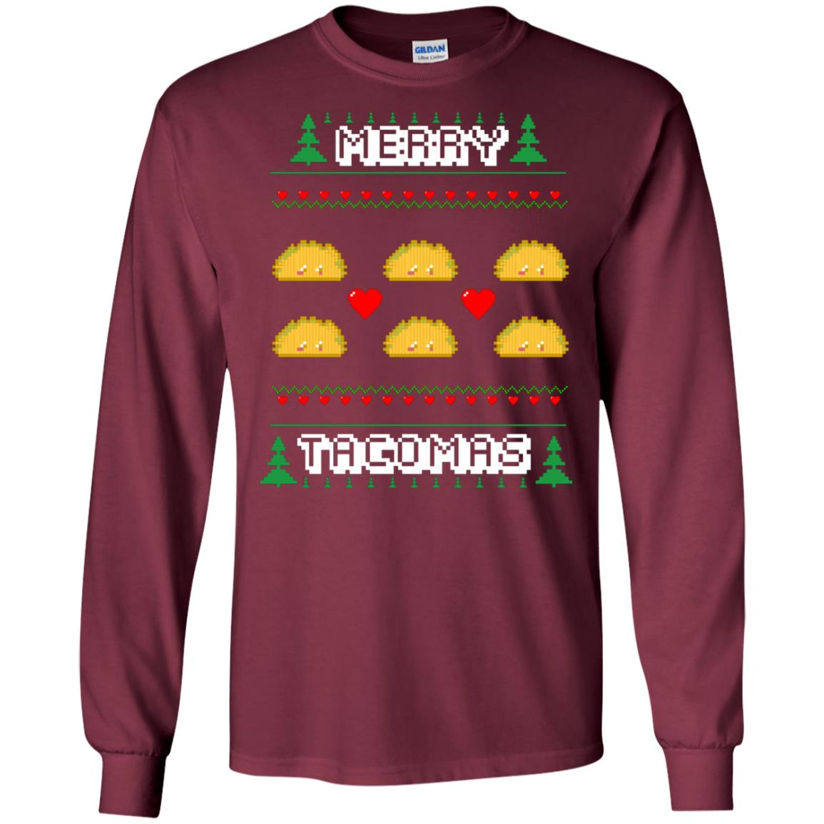 Merry Tacomas X-mas Gift Shirt For Taco Lovers Maroon