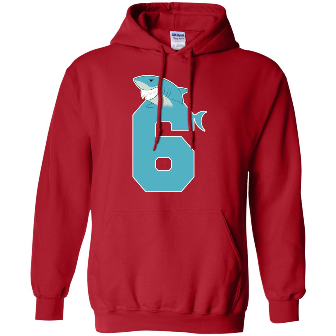 6th Birthday Shark Party Shirt Red