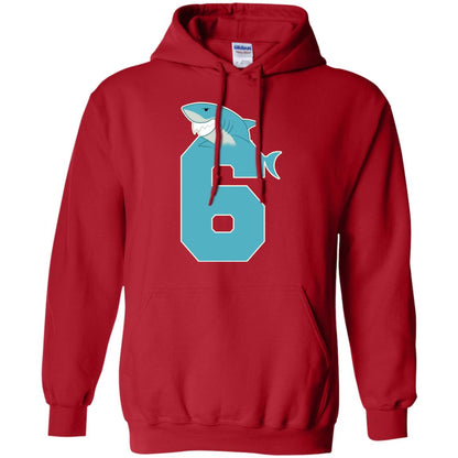 6th Birthday Shark Party Shirt Red