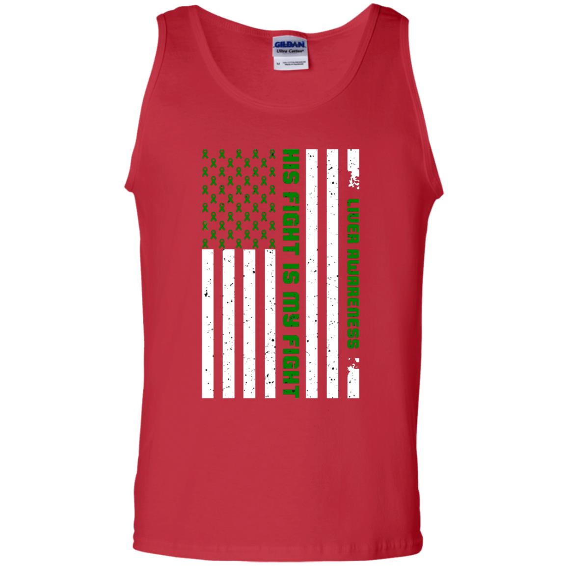 Liver Awareness His Fight Is My Fight Emerald Ribbon Stars Flag Of Usa Shirt Red