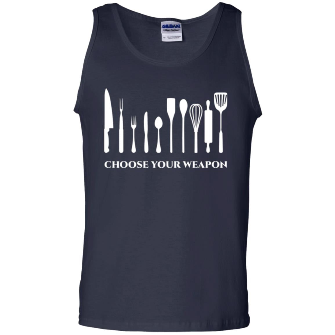 Chef Kitchen Cutlery T-shirt Choose Your Weapon Navy