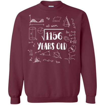 Square Root Of 1156 34th Birthday 34 Years Old Math T-shirt Maroon