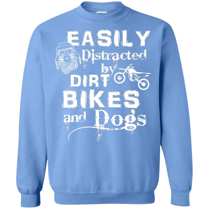 Dogs And Bikes Lover T-shirt Easily Distracted By Dirt Bikes And Dogs Carolina Blue