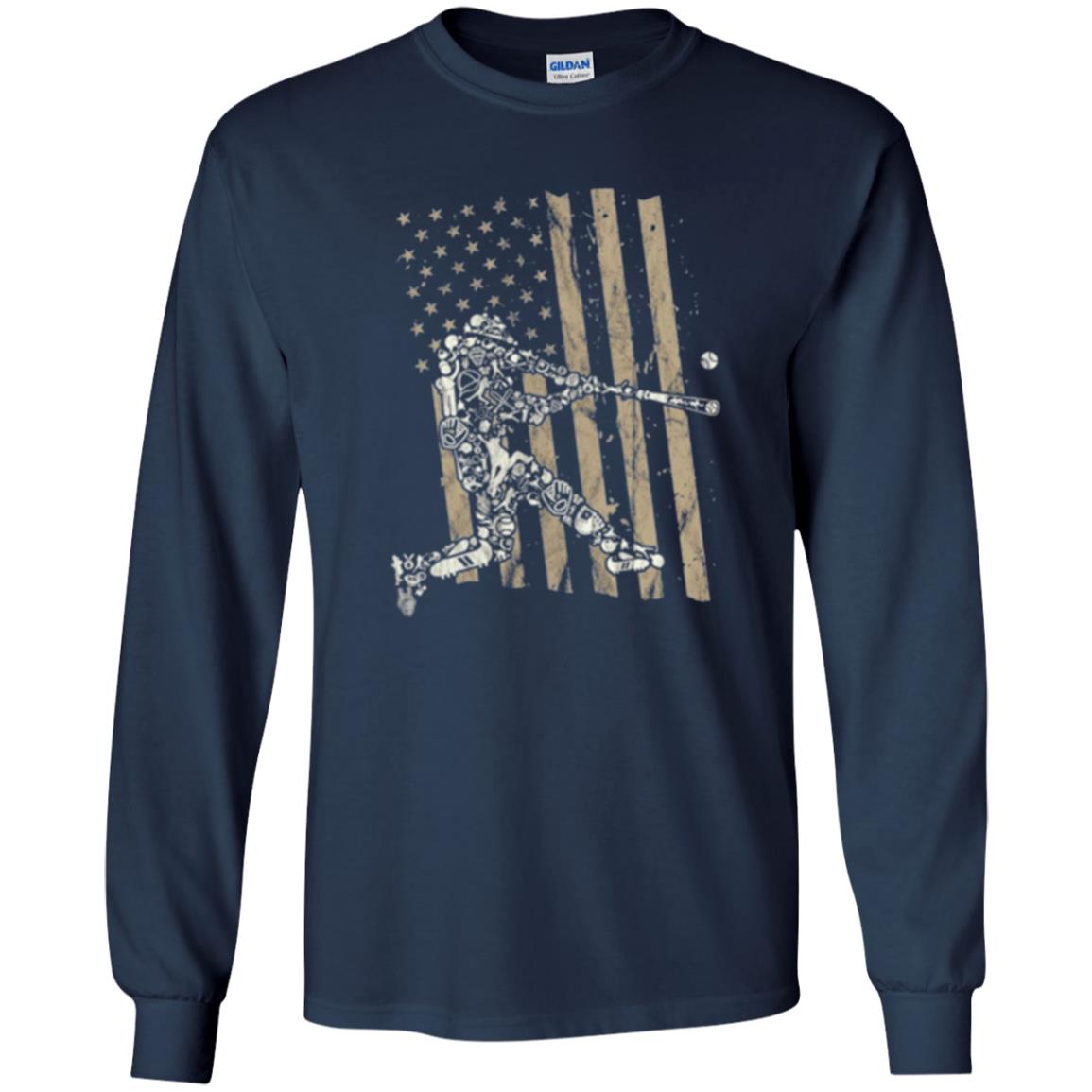 Baseball Player T-shirt American Flag Navy