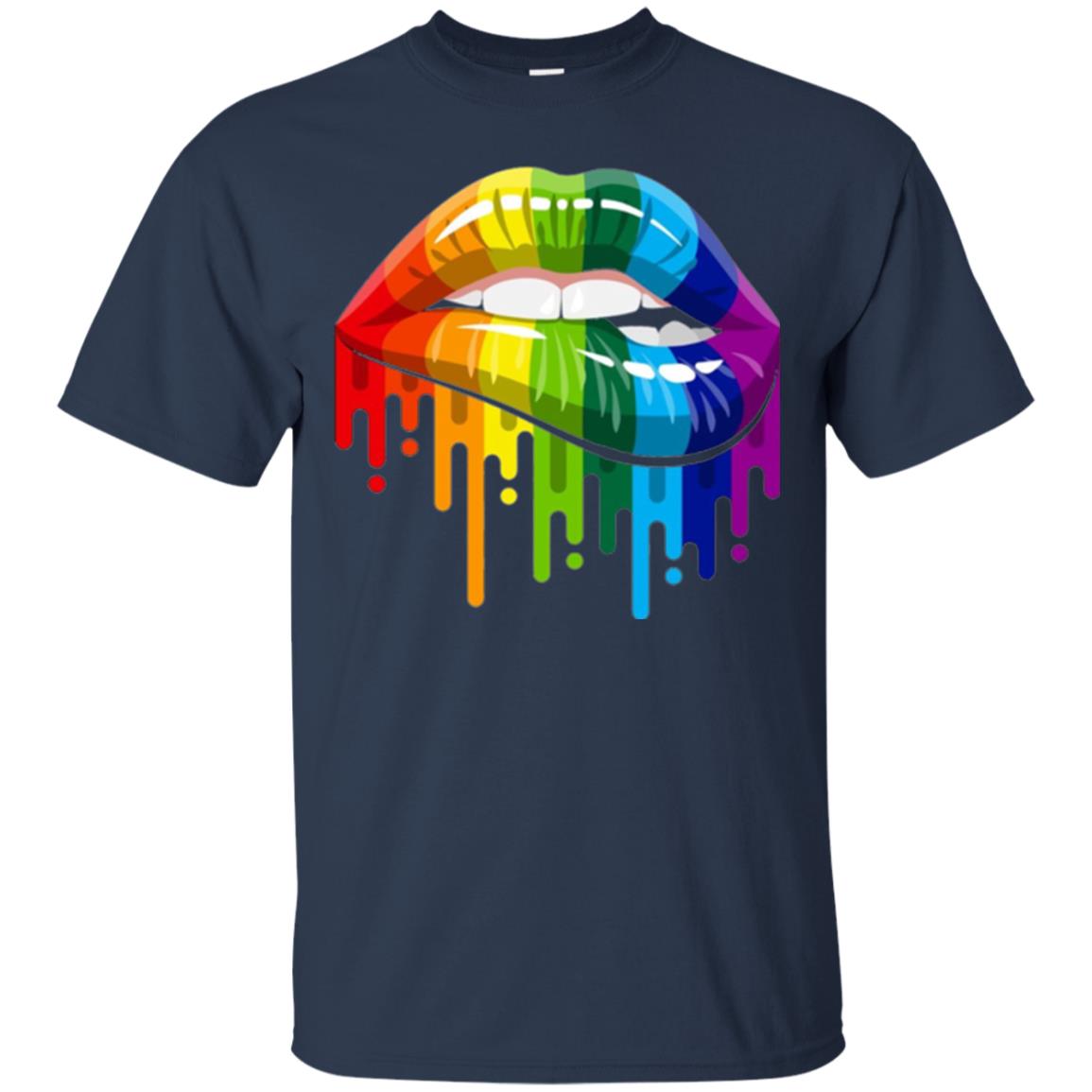 Rainbow Lips Pride Lgbt T-shirt Navy