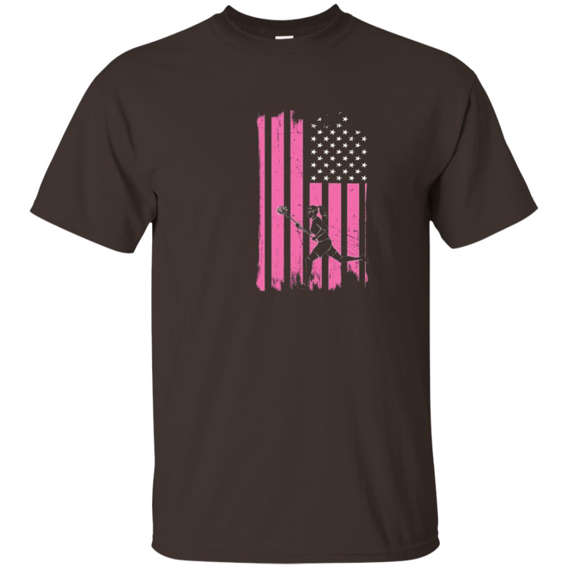 Girls Lacrosse Distressed American Flag Lacrosse Lover T-shirt Dark Chocolate