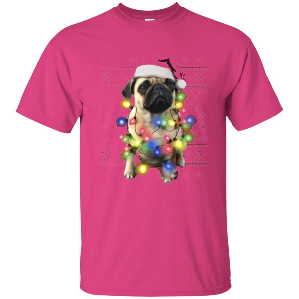 Dog Lover T-shirt Ugly Sweater Photoreal Christmas Lights Pug Graphic Heliconia