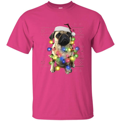 Dog Lover T-shirt Ugly Sweater Photoreal Christmas Lights Pug Graphic Heliconia