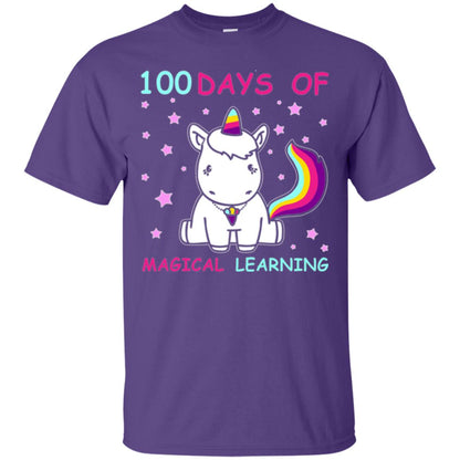 Unicorn Lover T-shirt 100 Days Of Mgical Learning Purple