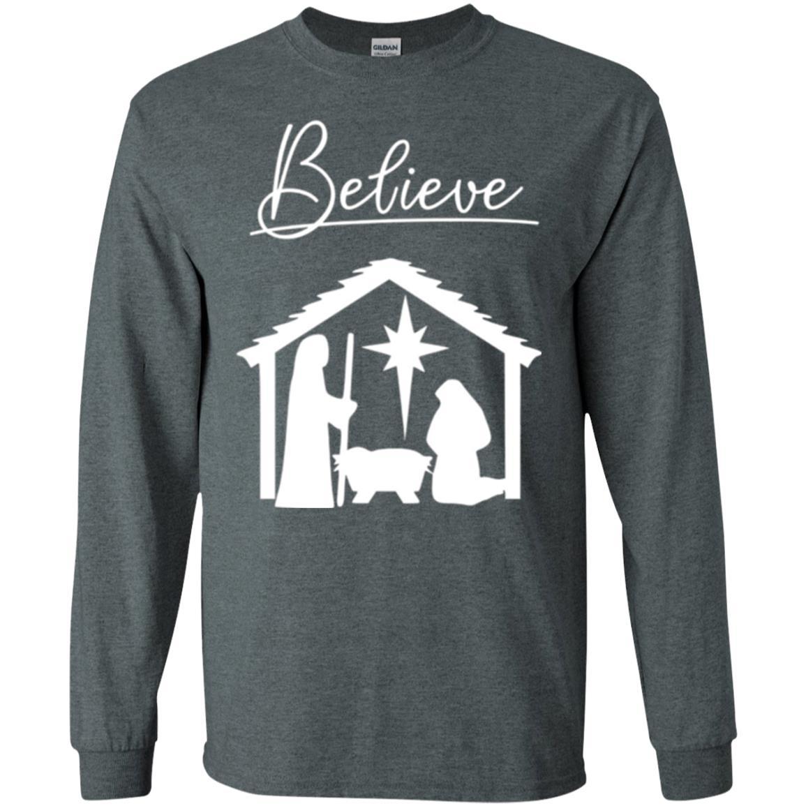 Christian Christmas T-shirt Believe Jesus Celebrate Dark Heather