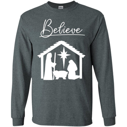 Christian Christmas T-shirt Believe Jesus Celebrate Dark Heather