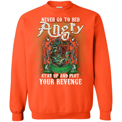 Never Go To Bed Angry Stay Up And Plot Your Revenge Slytherin House Harry Potter Shirt Orange