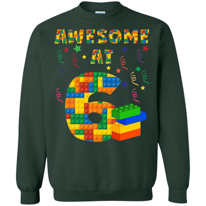 Awesome At 6 Age 6 Six Blocks Bricks Theme Shirt Forest Green