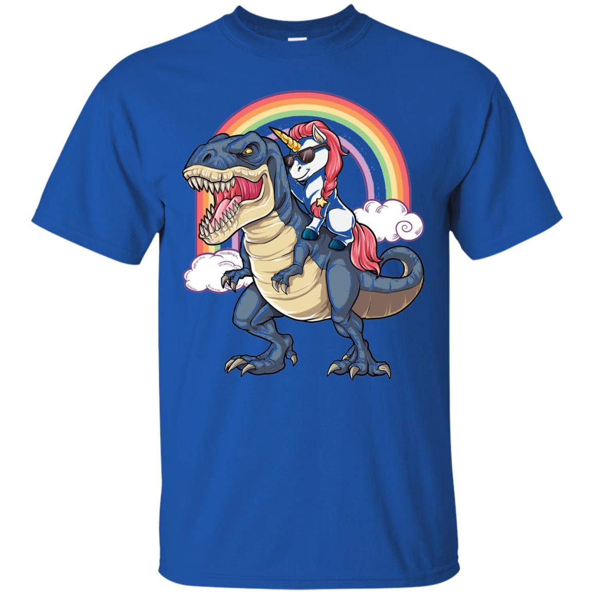 Unicorn Riding Dinosaur Unicorns Rainbow T-shirt Royal