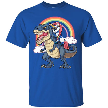 Unicorn Riding Dinosaur Unicorns Rainbow T-shirt Royal