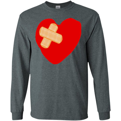 Funny Patched Up Heart Graphic T-shirt Dark Heather