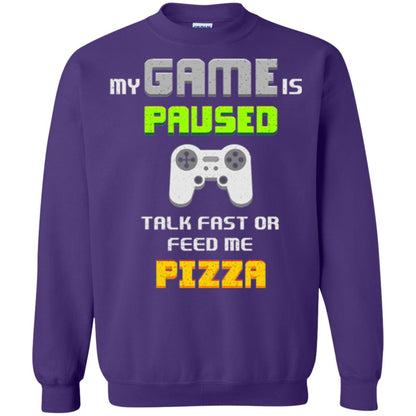 My Game Is Paused Talk Fast Or Feed Me Pizza Funny Gamer T-shirt Purple