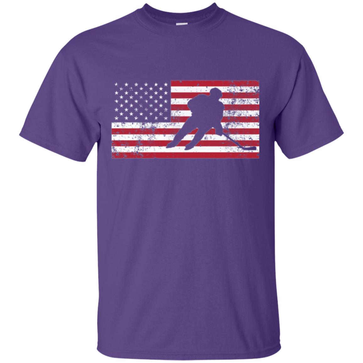 Hockey T-shirt American Flag Usa Patriotic Ice Skating Purple