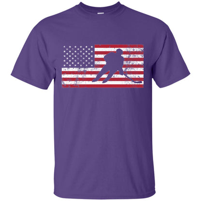 Hockey T-shirt American Flag Usa Patriotic Ice Skating Purple