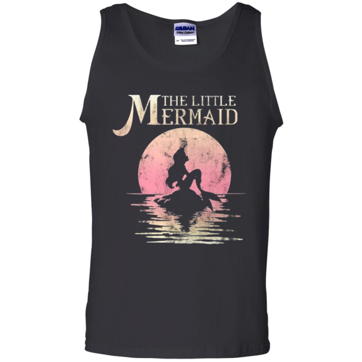 Cartoon T-shirt The Little Mermaid Ariel Rock Moon Silhouette Black