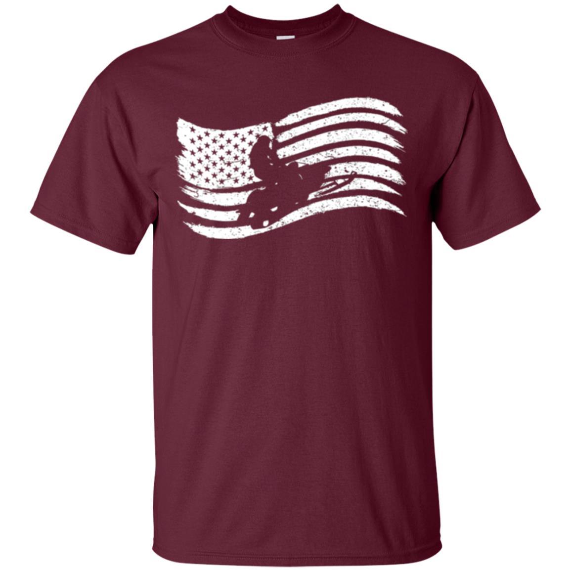 Snowmobile Rider T-shirt American Flag Maroon
