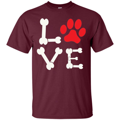 Love My Dog Red Pawprint Dog Bones T-shirt Maroon