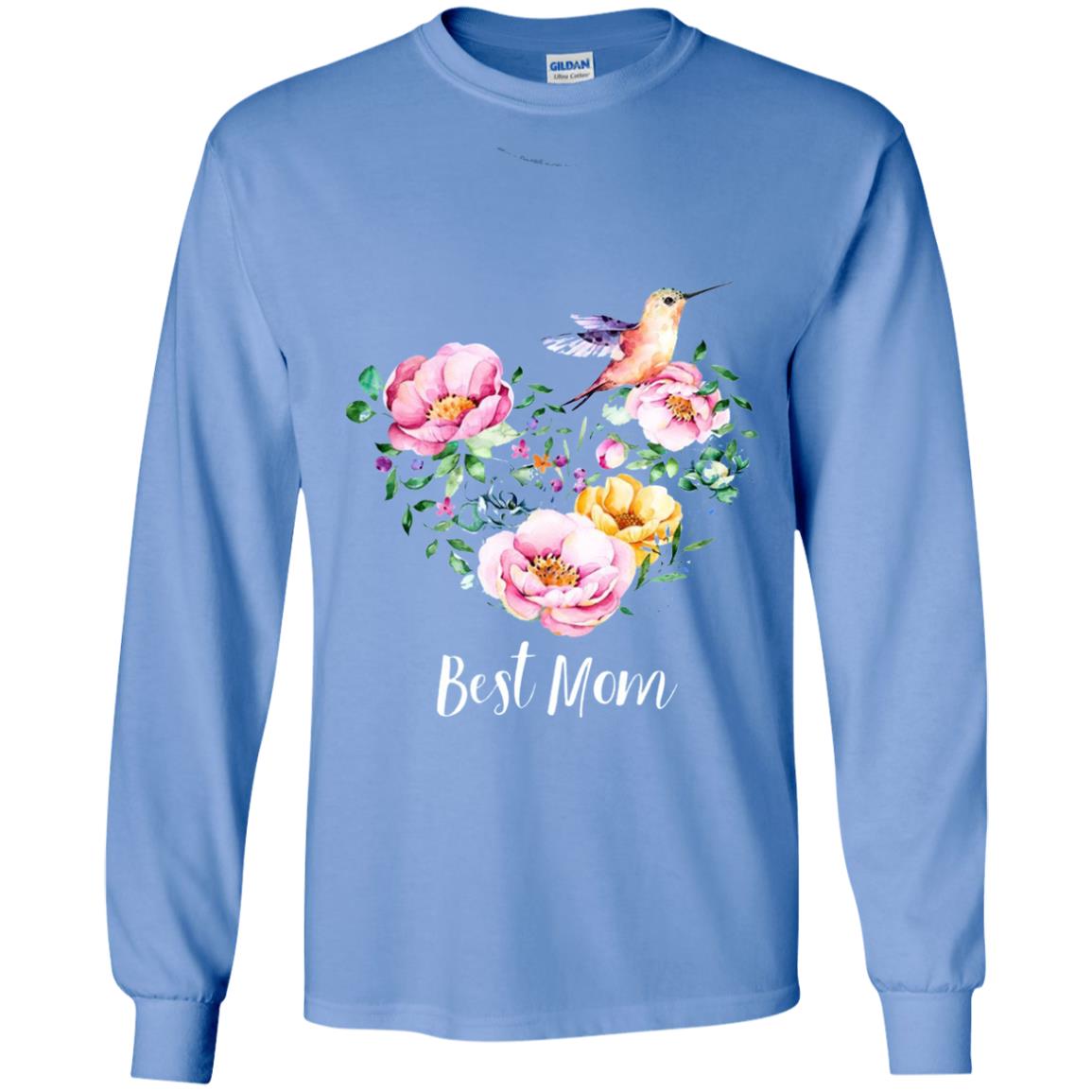 Best Mom Hummingbird Flower Heart Mommy Shirt Carolina Blue