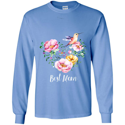 Best Mom Hummingbird Flower Heart Mommy Shirt Carolina Blue