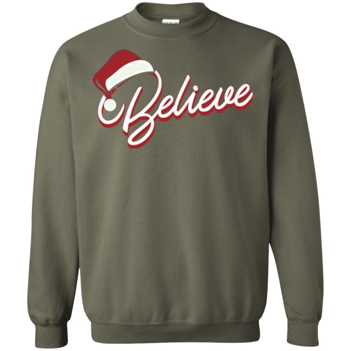 Christmas T-shirt Believe In Santa Claus Military Green