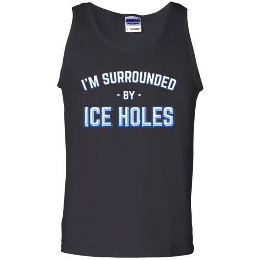Funny Ice Fishing T-shirt I_m Surrounded By Ice Holes Black