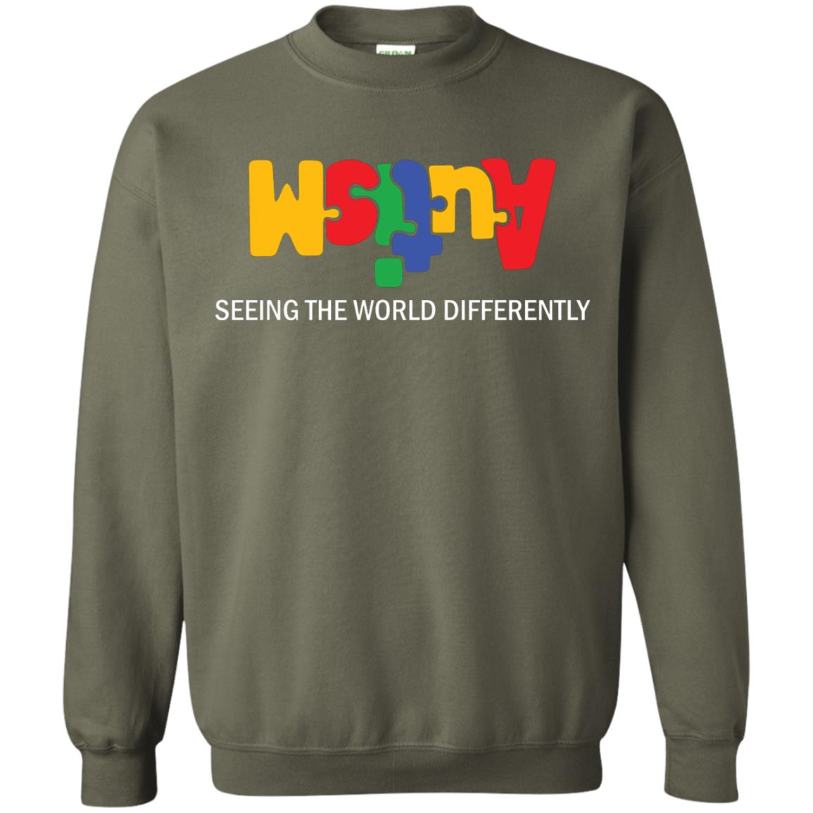 Autism Awareness T-shirt Seeing The World Differently Military Green