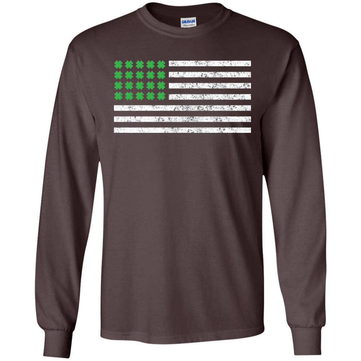 Usa Flag With Irish Shamrock St Patricks Day T-shirt Dark Chocolate