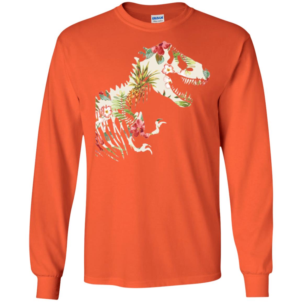 Dinosaur T-shirt Floral Tropical Hawaiian Pattern T Rex Orange
